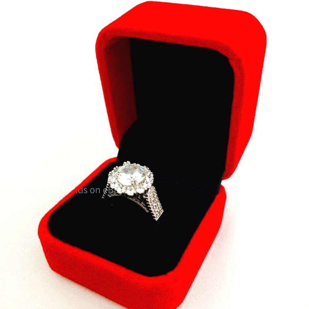 NEW 18K WHITE GOLD ROUND DIAMOND HALO RING w/Red Velvet Gift box - Picture 2 of 10